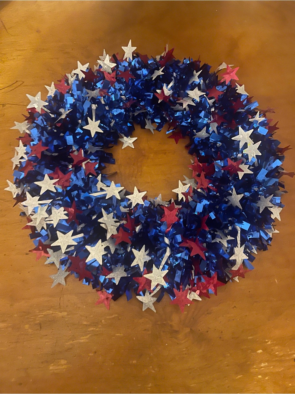 Patriotic Star Tinsel Wreath - Red, White & Blue